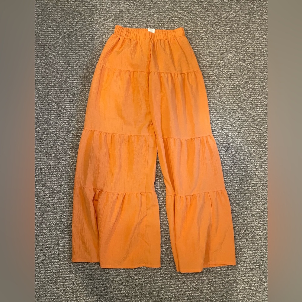 Womens Bright Orange Tiered Pants